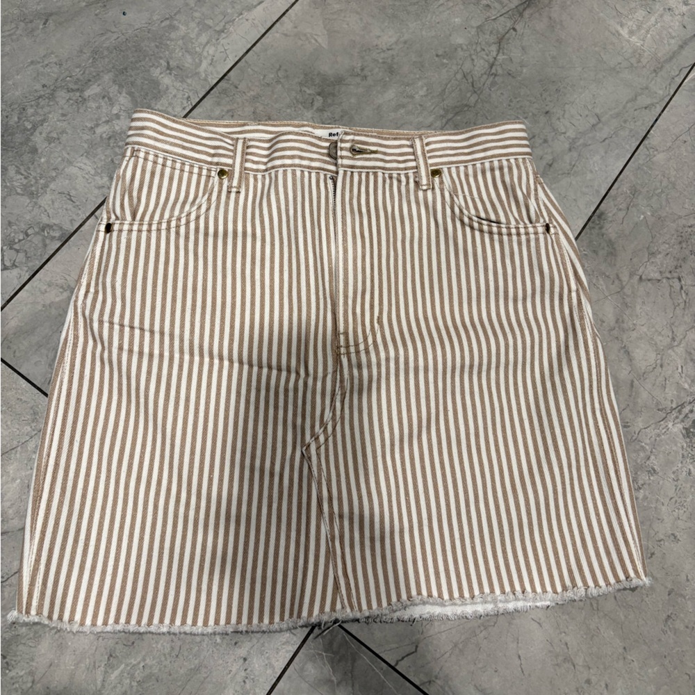 Reformation Tan and White Striped Mini Skirt - Picture 3 of 7
